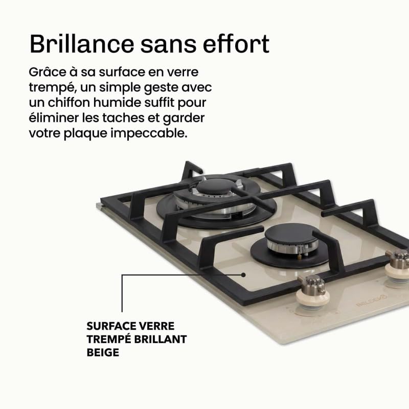 BELDEKO Plaque Gaz 2 Feux 5200W Beige Grilles Fonte - Marque Française