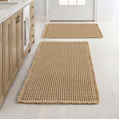 MIULEE Set of 2 Waffle Bathroom Rugs, Boho Bath Rugs Non Slip Washable, Super...