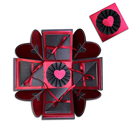 Image of CRAFTED WITH PASSION Exploding Box Surprise Gift Box /Unique Gifts For Birthday /Anniversary /Handmade Greetings Card (Maroon & Black)