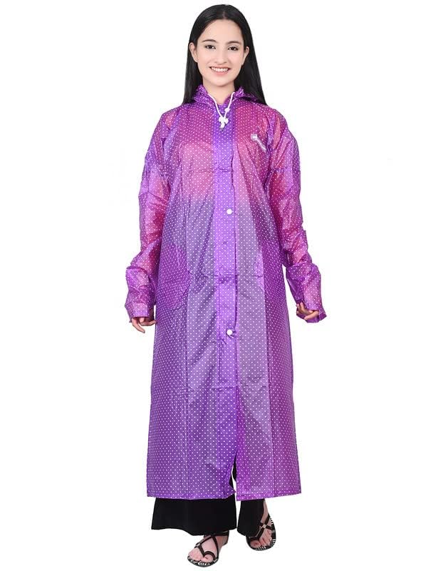 w+ Purple Women's Dotted Print Ladies Raincoat with Side Pocket, One-Piece Light Weight Raincoat (Medium)-picture-49
