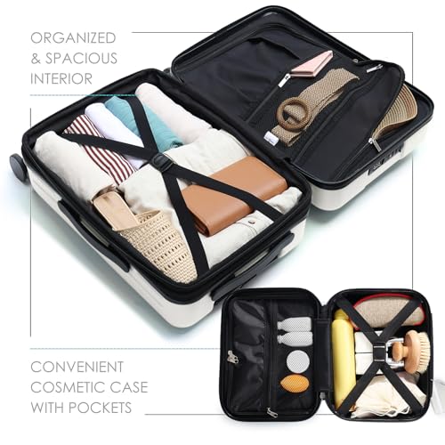 Image of 22 Inch Carry On Luggage 22x14x9 Airline Approved, Small Carry On Suitcase, Hard-shell Carry-on Luggage with Wheels, Durable Expandable White Luggage Carry-On with Cosmetic Case