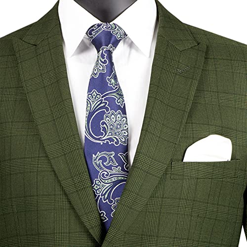 Luxurious Men's Modern-Fit 2-Piece Windowpane Suit, Jacket and Pants w/1 Pair of Socks2