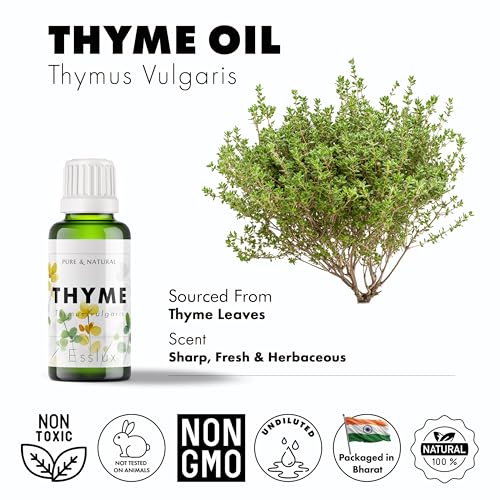 Image of Esslux Thyme Essential Oil 100% Pure Therapeutic Grade Thyme Essential Oils for Hair Growth, Skin, Diffuser & Snoring - 120 ML