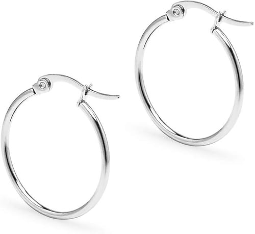 Silverline Pendientes de aro de acero inoxidable, tamaños de 0.394in a 1.969in en colores plateado, amarillo y oro rosa