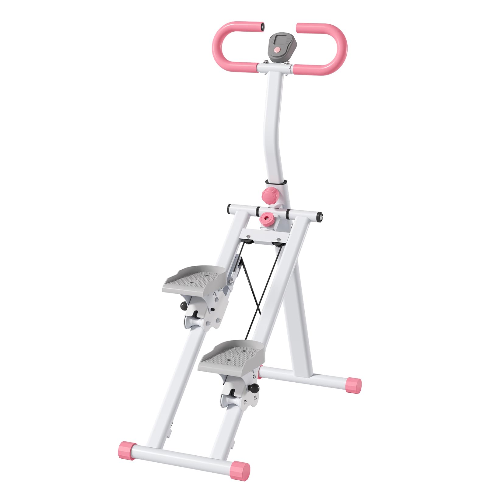 Stair Steppers for Exercise at Home, Folding Vertical Stair Stepper Climber, Full-Body Cardio Machine with Adjustable Handles, Steel Frame & Digital Monitor: Pink 49 IN