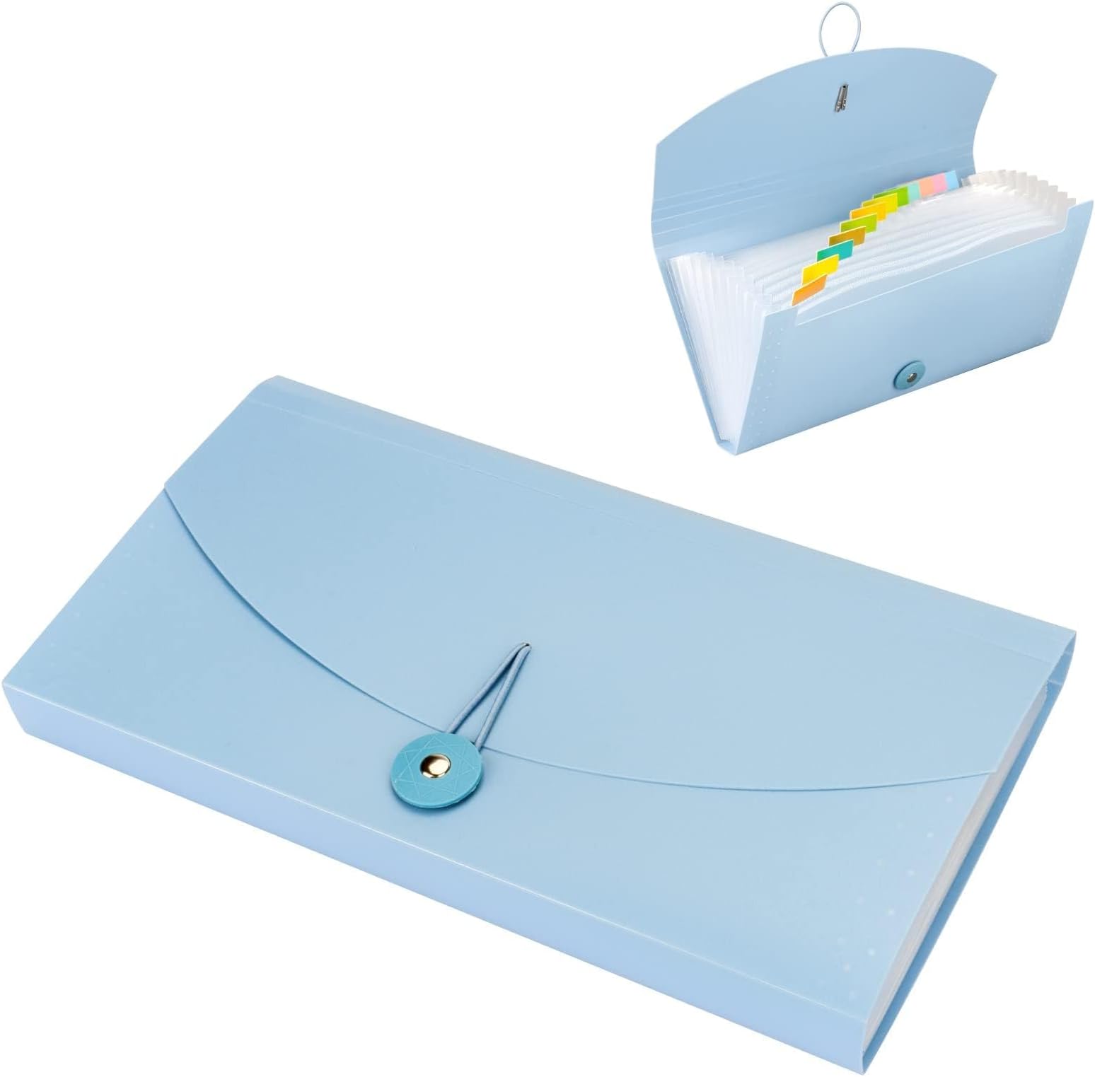 X spring Expanding File Folders, 13 Pocket Plastic Check Bill File Folder, Receipt Folder, Accordion File Organizer, Expanding Coupon Organizer with Labels, Document Organizer Folder (Light Blue)