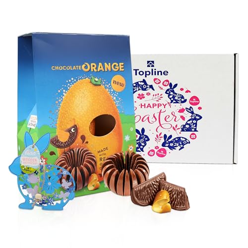 Orange Chocolate Easter Eggs Hamper - Smooth Large Milk Chocolate Egg & Chocolate Orange Ball 307g with Topline Hanging Decoration. Great Chocolate Gift for Easter Gifts, Egg Hunt