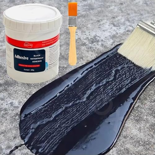 Image of Crack Seal Glue 300g with Brush Black Rubber for Waterproofing Glues for Waterproof Roof Leakage Crack Seal Glues Roof Water Leakage Solution Water Proof Glue for Tile Wall Pack of 2