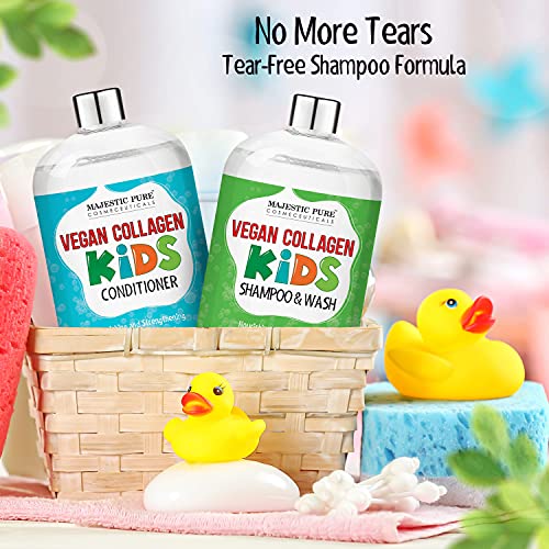 Majestic Pure Kids Shampoo Conditioner Set - with Vegan Collagen- Kids Shampoo and Body Wash - Sulfate Free - Tear & Tangle Free Formula with Naturally Derived Ingredients - Made in USA -16 fl oz each