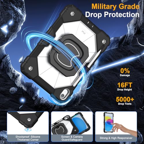 Image of Case for iPad (A16) 11th Generation 11 Inch 2025, Ubearkk for iPad 10th Generation 10.9 inch 2022 case with Screen Protector 360 Degree Rotating Stand Shoulder Strap Pencil Holder, Black Clear