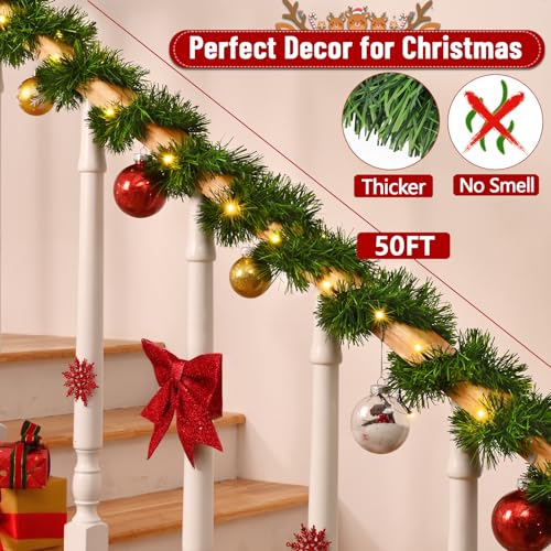 Christmas Decorations-2 Pack 50 FT Christmas Garland for Mantle, Artificial Pine Garland Christmas Tree Garland Decorations, Green Garland for Indoor Outdoor Home Christmas Decorations - Image 4