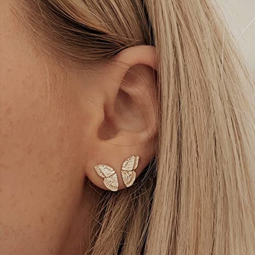 Butterfly Wings Stud Earrings for Women , 14K Gold Plated Butterfly Earrings Minimalist Lightweight Butterfly Cartilage Earrings Silver Rose Gold Tiny Butterfly Wings Earrings Dainty Hypoallergenic Ear Jewelry3