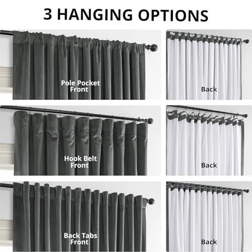 HPD Half Price Drapes Signature Velvet Thermal Blackout Curtains for Living Room 84 Inch Long (1 Panel) Rod Pocket Insulated Blackout Curtains for Bedroom Window Curtains, 100W x 84L, Natural Grey