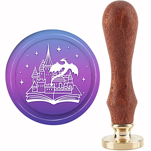CRASPIRE Castle Wax Seal Stamp Flying Dragon Vintage Sealing Wax Stamps Book Star 30 mm Cabeza de Latón Extraíble con Mango de Madera para Invitaciones Sobres Embalaje Cover
