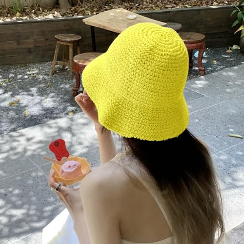 Image of Womens Floppy Straw Sun Hat Packable Wide Brim Summer Beach Hat Foldable Crochet Bucket Hats