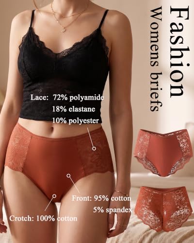 Image of Sexy Underwear for Women Cotton High Waisted Brief Lady Lace Panties 6 Pack