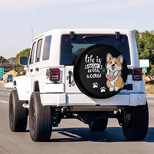 Image of Delerain Spare Tire Cover with Backup Camera Hole Cute Welsh Corgi Wheel Covers Waterproof Dust-Proof UV Sun Universal Fit for RV Trailer RV SUV Truck (18 Inch for Diameter 32 inch-34 inch)