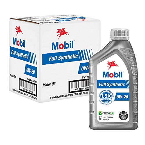 Mobil Full Synthetic Motor Oil 0W-20, 1 Quart, Case of 6