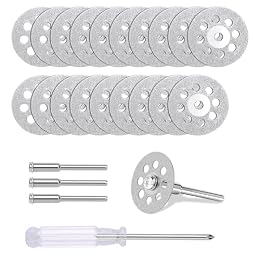 20 PCS Professional 545 Diamond Cutting Discs，Diamond Cutting Wheel Kit for Dremel Rotary Tools | 22mm Blades + 4 Mandrels & Screwdriver