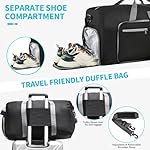 Felipe Varela Duffle Bag with Shoes Compartment and Adjustable Strap,Foldable Travel Duffel Bags for Men Women,Waterproof Duffel Bags - Image 5