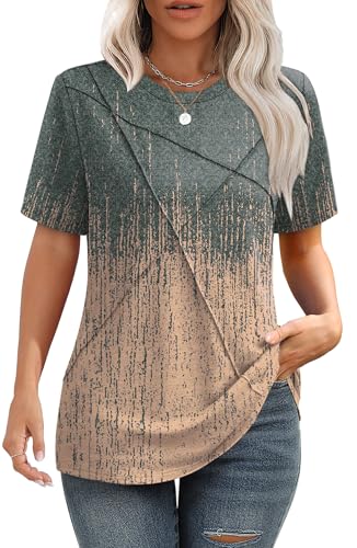 Image of XIEERDUO Womens Summer Tops 2026 Pleated Round Neck Short Sleeve Shirts Business Casual