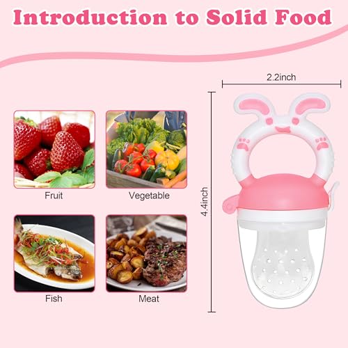 Image of WAJIAYON Baby Fruit Feeder Pacifier | Infant Food Feeder Pacifier & Baby Food Dispensing Spoon | Mesh Fresh Fruit Teethers for Babies | Infant Teething Feeders Shower Gifts for Boys and Girls(Blush)