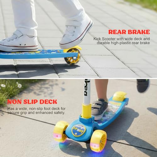 Image of Baybee Kitty Kick Scooter for Kids | Foldable 3 Wheel Kid Scooter with 4 Height Adjustable Handle & Brake | Skate Scooters with LED PU Wheels | Runner Scooters for Kids 3 to 10 Years Boys Girls (Blue)
