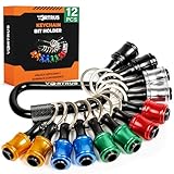 VORTRUS Bit Holder Key chain - 12Pcs Quick Release Portable Screwdriver and Drill 1/4 inch Easy Change Hex Shank Tool Set for Impact Driver, Push to Unlock Bits Keeper with Black Carabiner, Small