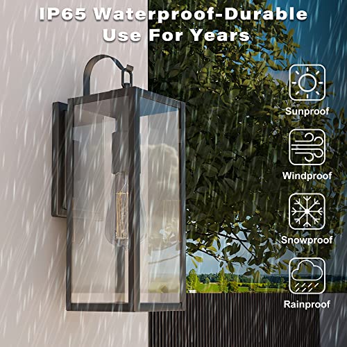 Pia Ricco Large Size Outdoor Wall Lights, 18 Inch Oversized Matte Black Exterior Light Fixture With Clear Glass, Waterproof Front Porch Lighting, Modern Sconces Lantern For House, Garage, Etl Listed #TOP2
