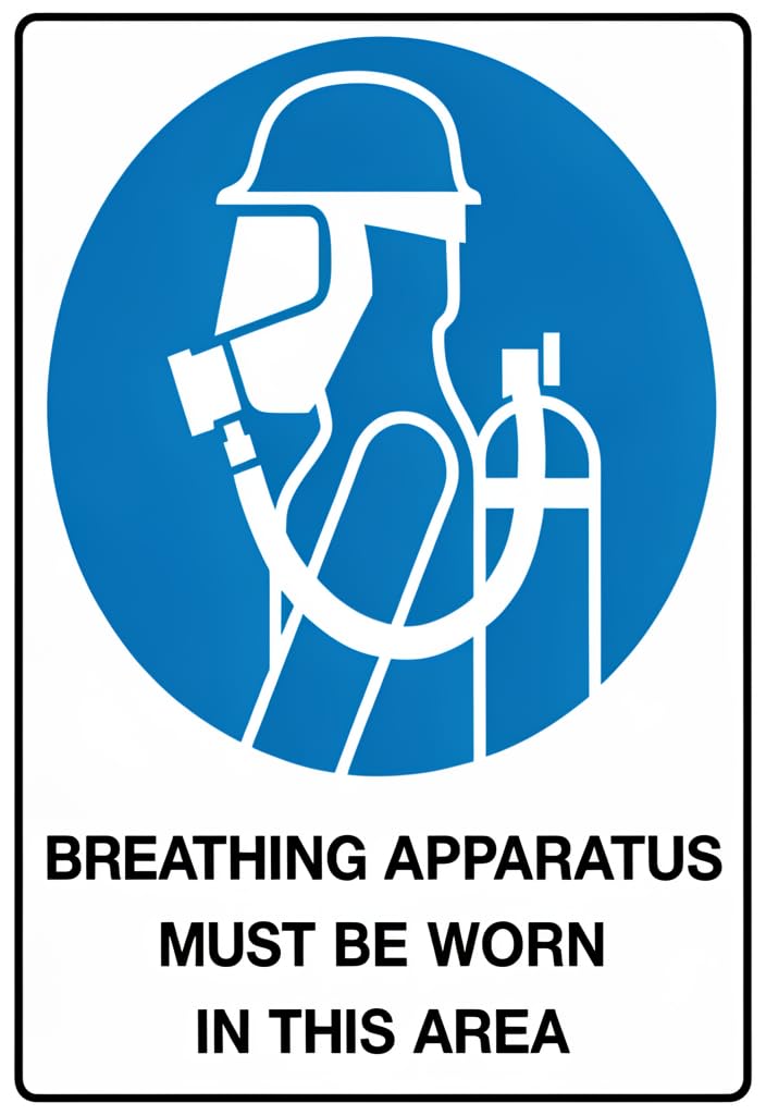 peiyeety Breathing Apparatus Must Be Worn Tin Sign 12x8 Inch, Blue Safety Notice Metal Wall Decor Plaque for Workplace Compliance, Garage/Shop/Industrial Area Warning Sign, Easy Hang Gift