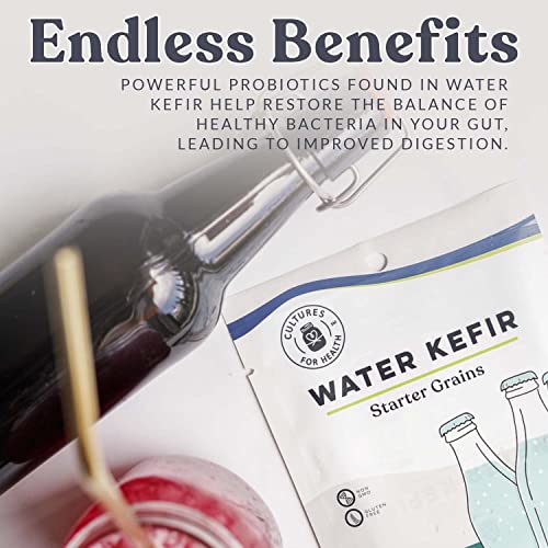 Image of Cultures for Health Water Kefir Grains | DIY Fermented Probiotic Drink for Stronger Gut Health | Heirloom Starter Makes Limitless Supply | Non-GMO Dairy Free Vegan Sparkling Water with Enzymes (8 - Pack)