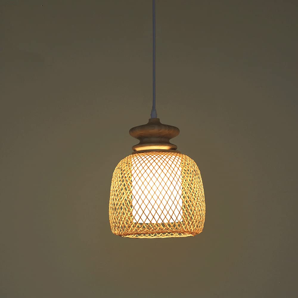 Lampa wisząca LED E27, ręcznie tkana bambusowa latarnia z naturalnego rattanu, bambusowy klosz, hotelowa herbaciarnia dekoracyjna lampa (1 szt., 23 cm)