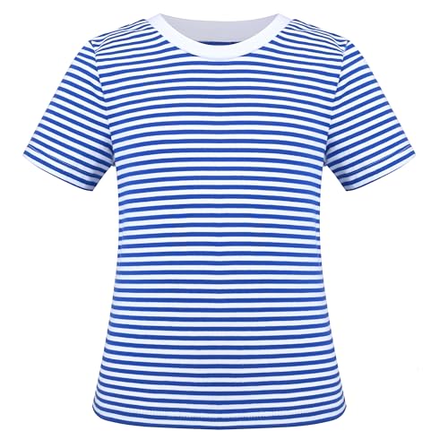 Image of Sunny Fashion Girls T-Shirt Crop Top Brown Lettuce Trim Ribbed Knit Button Casual