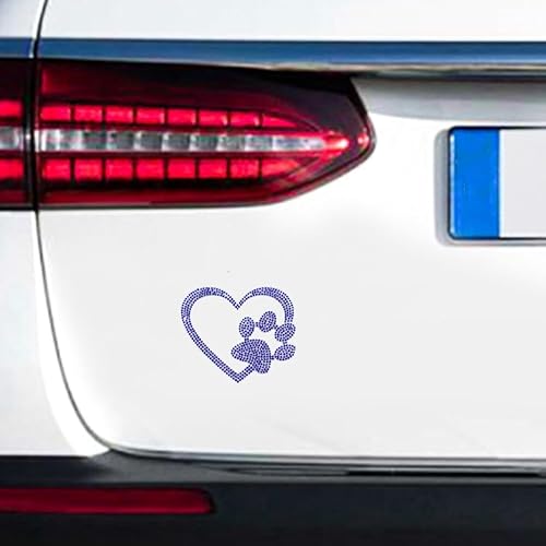 Miniatura 3 de Calcomanía con estampado de corazón de pata de perro, decoración de automóvil con diamantes de imitación, lindo estampado de pata de perro,