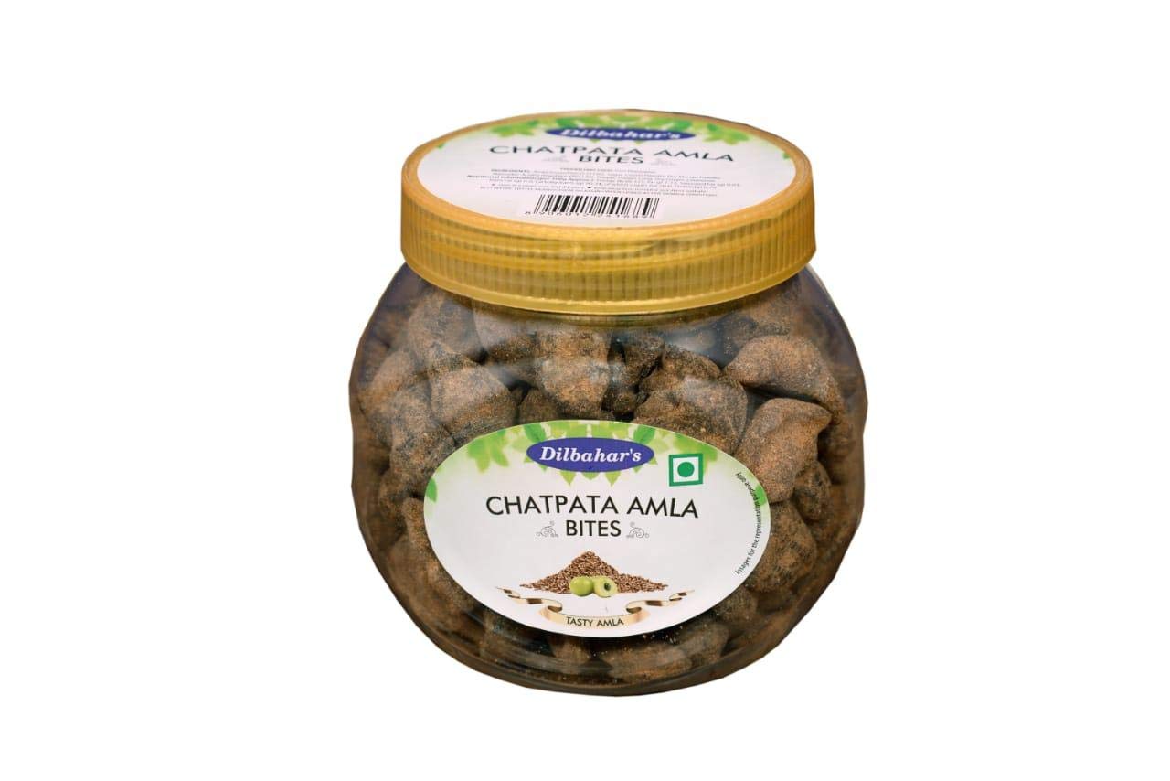 Dilbahar's Amla Candy Chatpata | Amla Candy Chatpata Dry | Amla Pachak Dry Salted | Digestive Mukhwas Mouth Freshener | Chatpata Amla Bites 350G Container Pack Of 1