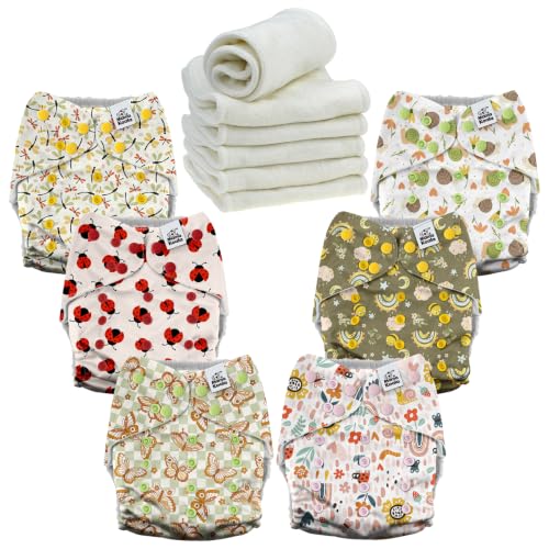 Image of Mama Koala 6 Pack Reusable Cloth Diapers 3.0 for Babies Girls Newborn, One-Size Adjustable Baby Diaper, Durable Stitching, Back Opening for Inserts, Breathable Awj Lining, Leak Prevention-Critter Pals