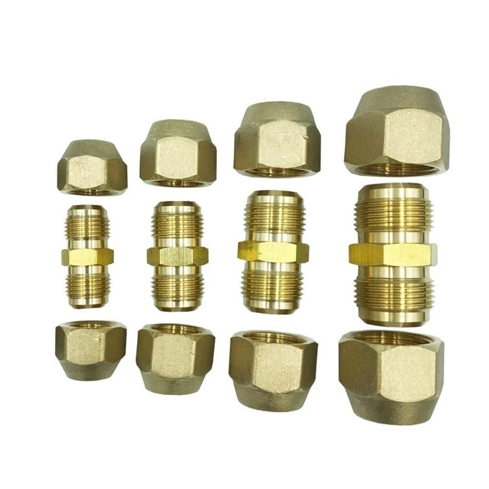 1PC Straight Flare Connecting Pipe Fitting Adapter, Brass Air Conditioner Coupling Forged UNF Thread Male to Male with Nut(1/2 x 3/4 inch)