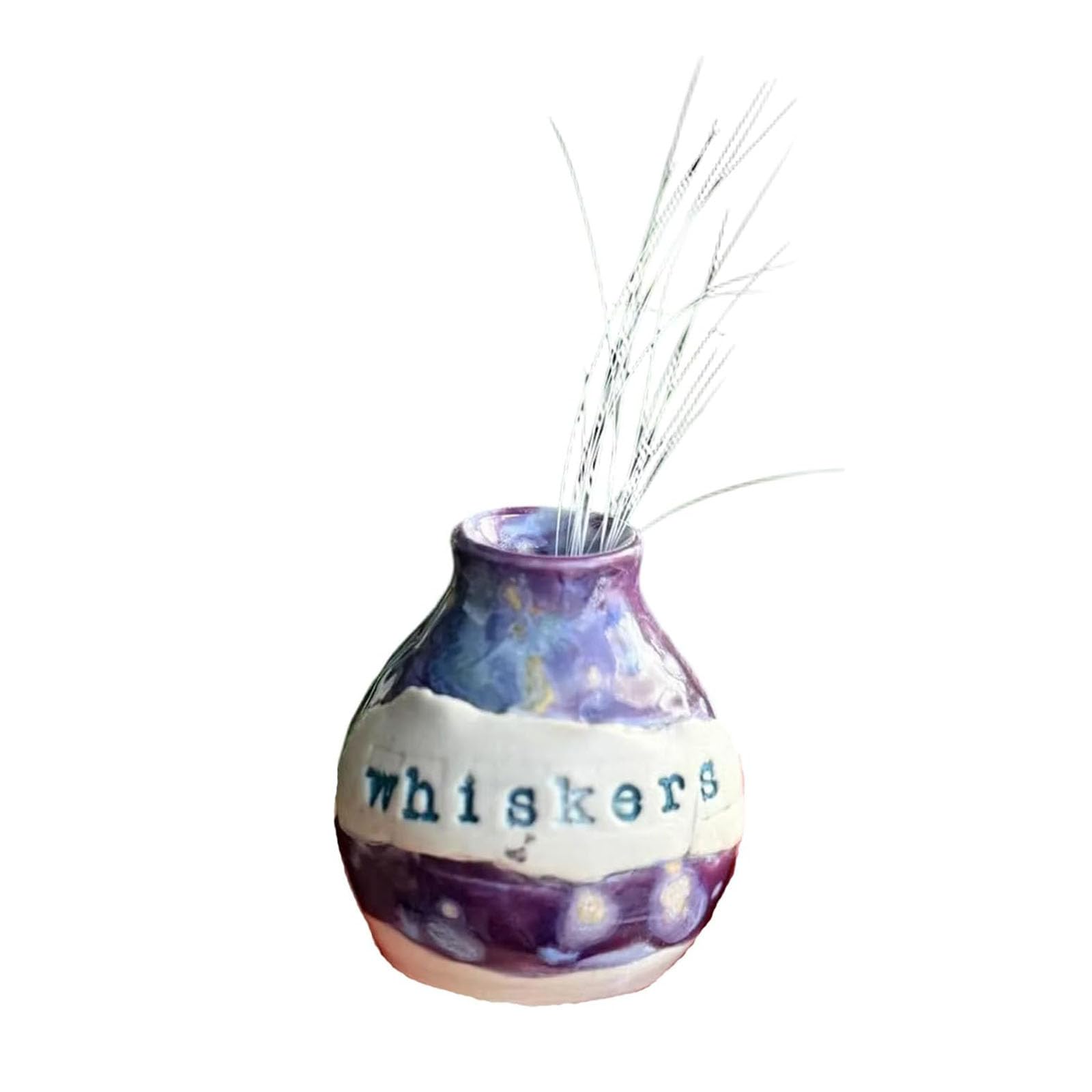 Hand-Thrown Whiskers Keepsake Vase, Cute Whiskers in The Jar Pottery Vase, Cat Whisker Jar for Feline Owners Thoughtful Meaningful Memorial Gift for Pet Lover (#A)