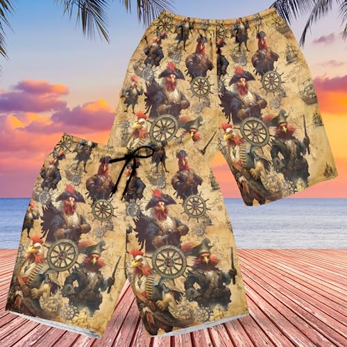 Chicken Men's Swim Trunks - Rooster Tropical Hawaiian Shorts for Men, Men's Summer Bathing Shorts Set 262
