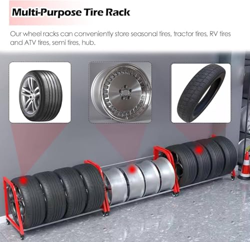 Étagère pour pneus de voiture en métal rouge réglable - 6
