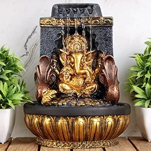 Heeran Art Polyresin Table Top Indoor Outdoor Water Fall Fountain with LED Lights Home Decor Decoration Gift Gifting Items-GOL_GRY-SF41-(12)