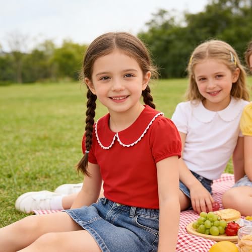 Image of LYSMuch Girl Short Sleeve Peter Pan Collar Shirt Kid School Polo Shirt