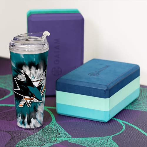 Image of Rico Industries NHL Hockey Team Color Tie Dye 24oz Metallic Acrylic Tumbler with Hinged Lid, Officially Licensed Double Wall Tumbler with Straw