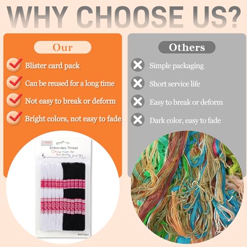 Image of Embroidery Floss,12 Skeins Black and White Embroidery Thread