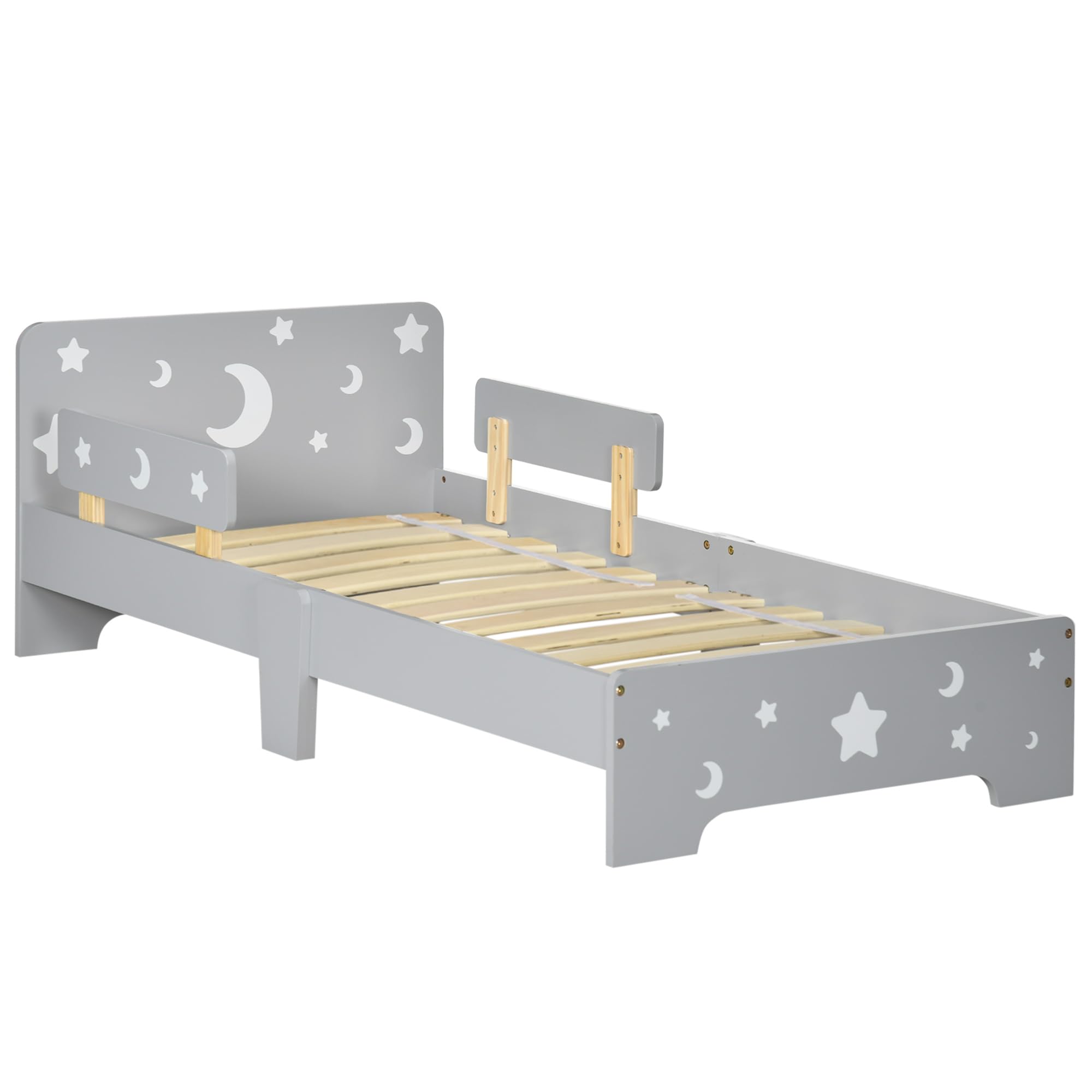 ZONEKIZ Lit pour Enfants 3 à 6 Ans Design Étoiles et Lune 143 x 76 cm Gris