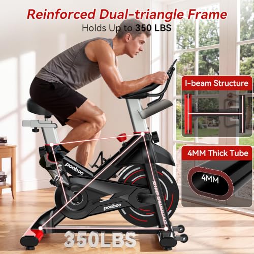 Image of pooboo Magnetic Exercise Bike, Indoor Stationary Bicycle for Home with App