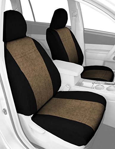 Center Buckets Seats, CalTrend Microsuede Seat Covers for 2000-2002 Chevrolet Suburban 1500|Chevrolet Suburban 2500|GMC Yukon|GMC Yukon XL 1500|GMC Yukon XL 2500 Beige Beige Insert with Black Trim