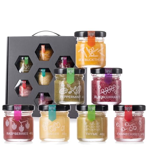 Q honey Gourmet Honey Gift Set 7x40g Jars with Freeze-Dried Fruit & Herbs