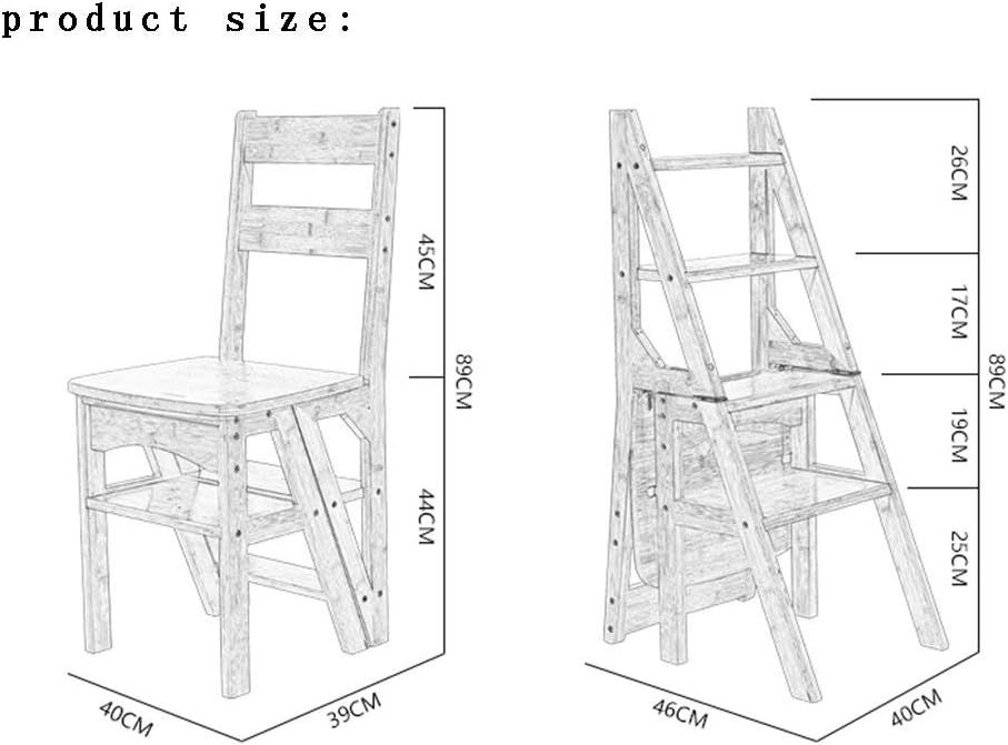 Bamboo Household Multifunction Step Ladder Solid Wood Stool Child Folding Chair Dual-use Four-Step Ladder Climb High Ladder (Color : Wood)