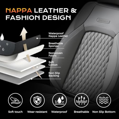 Image of Coverado Seat Covers for 2018-2026 Jeep Wrangler, Waterproof Gray Seat Covers Full Set, Vehicle Leather Seat Protector Cushion for Unlimited Sahara Rubicon Willys Jeep Wrangler JL Seat Covers 4 Door
